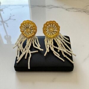 Vintage Beaded Flower Dangle Earrings Boho